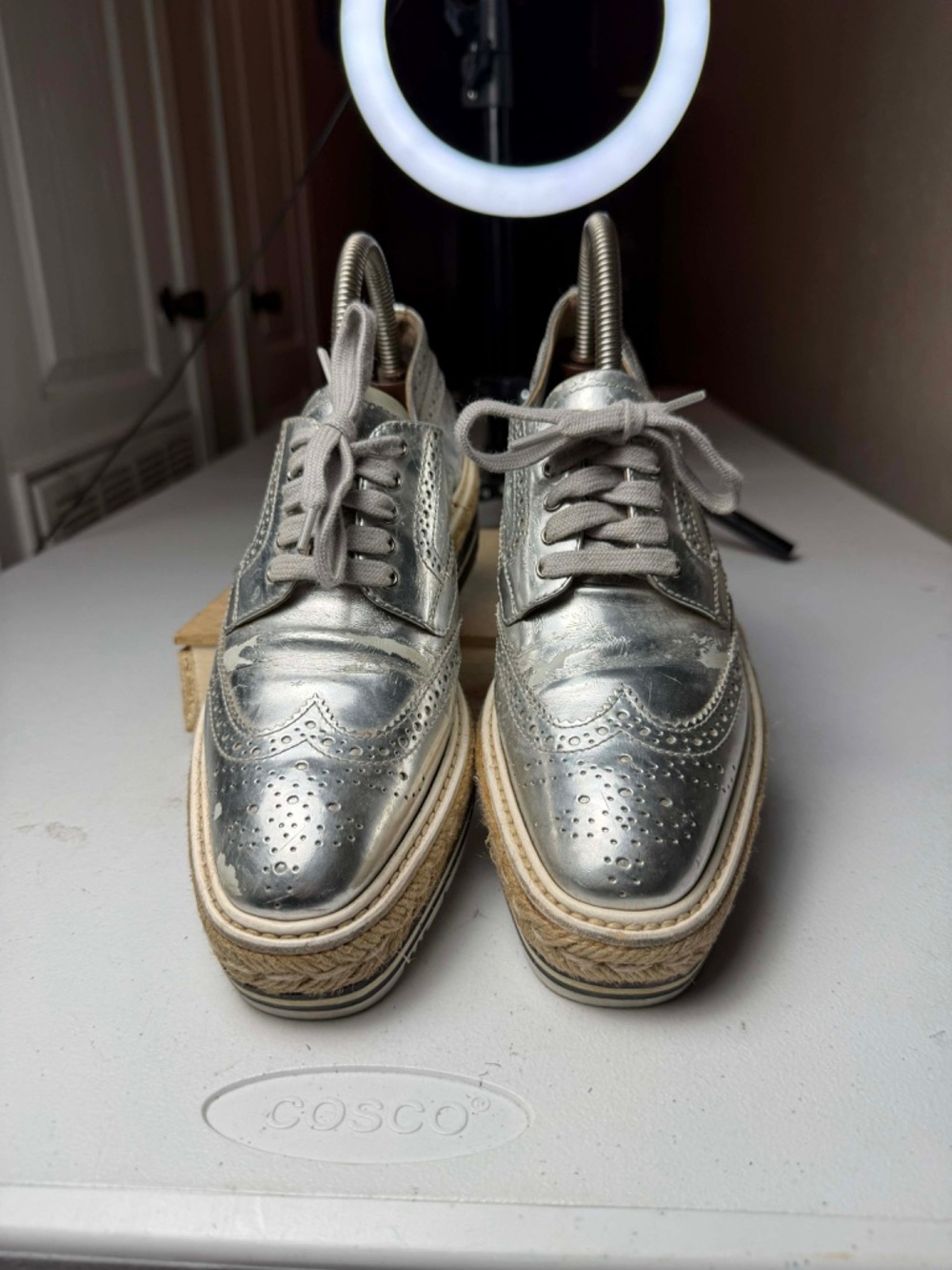 PRADA Platform Derby Dress Shoes Silver Chrome -  US 7 / EU 37 - Picture 15 of 15